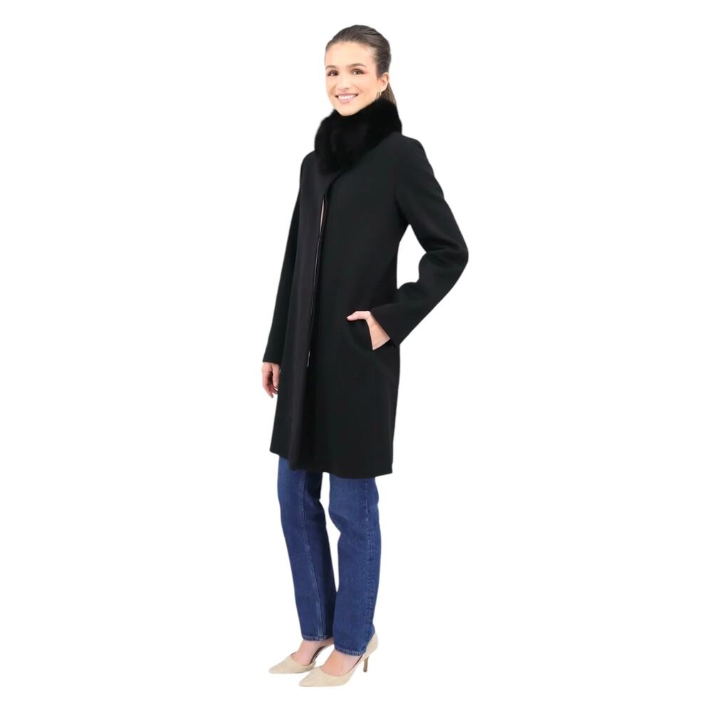Fleurette Loro Piana Italian Wool Black Fox Fur Trim Collar Coat Size 10 - Picture 4 of 16